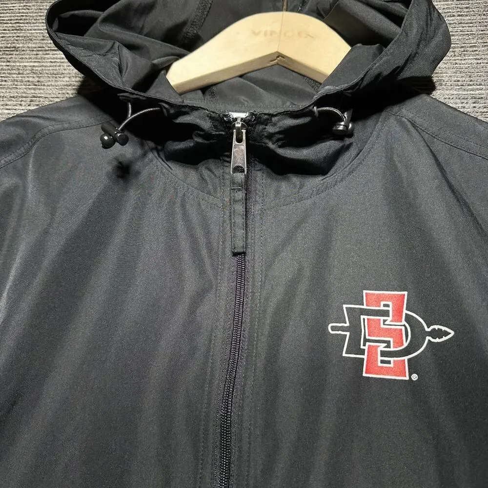 SDSU Jacket Adult Small Black Full Zip Windbreaker San Diego State Hooded Univer